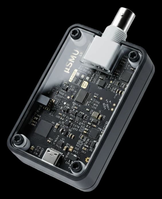 µSMU open-source source-measure unit with transparent lid